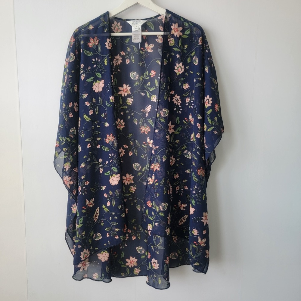 Market & Spruce women's floral kimono size XL blue sheer botanical‎ print boho